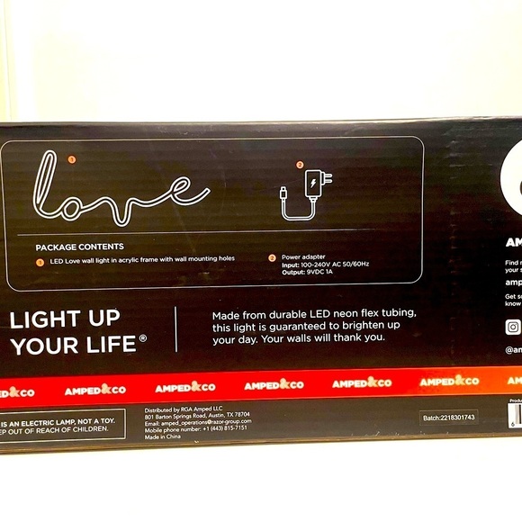 NEW Acrylic LOVE Neon Sign Electric Plug-In (New in Box) - Picture 5 of 8